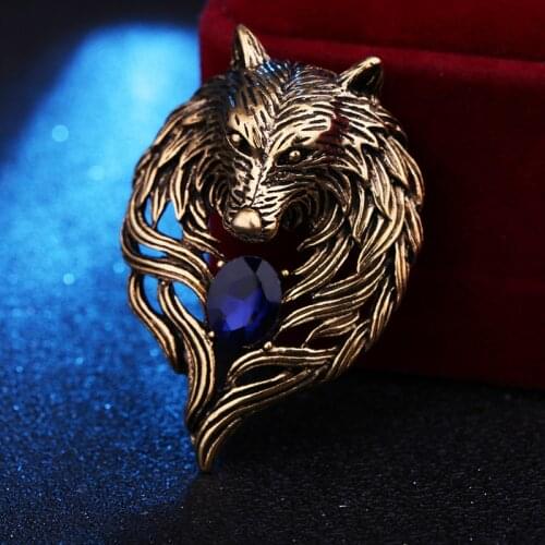 Vintage Animal Wolf Rhinestone Collar Brooch Pins Badge Fashion Suit Clothing Wedding Jewelry Accessories Best Mens Gift