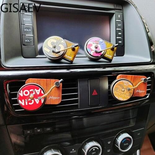 GISAEV Vintage Record Player Car Perfume Air Freshener Spin Phonograph Vent Clip Auto Accessories Interior Aromatherapy Perfume