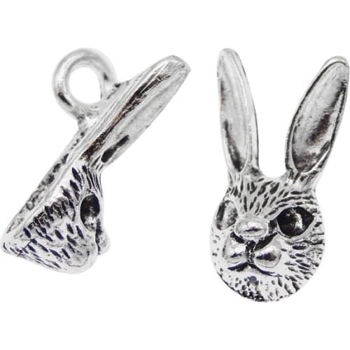 Julie Wang 20pcs Alloy Tiny Rabbit Charms Antique Silver Color Bunny Animal Pendant Necklace Bracelet Jewelry Making Accessory