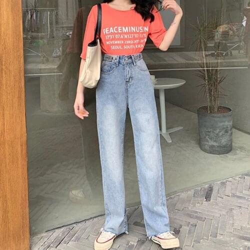 Ailegogo 2021 New Summer Lady Washed Wide Leg Denim Jeans Pants Women Bleached Full Length Jeans Trousers Vintage Streetwear