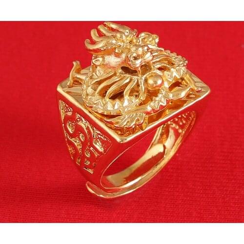 Promotion Fashion Wholesale Vintage Gold Color Ethnic Dragon Ring Jewelry For Women Men