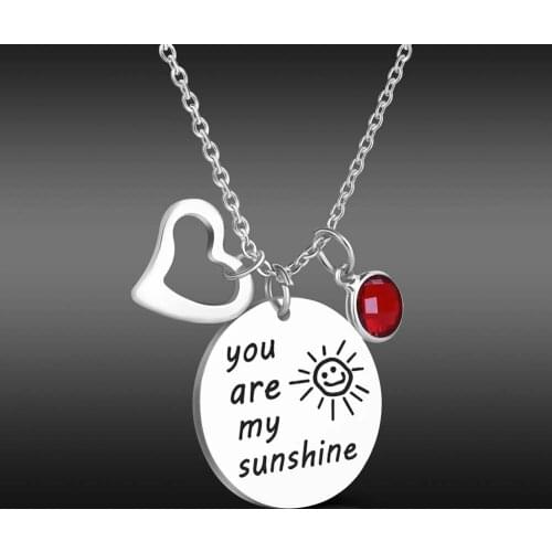 2021 Stainless Steel Necklaces For Women Heart Shape Engraved You Are My Sunshine Sunflower Pendant Necklace Birthstone Jewelry