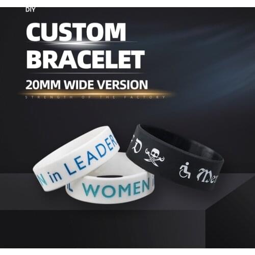 Engraved silicone bracelet with personalized text & logo Custom 20mm width silicone wristband for Adult and Kids DIY gift