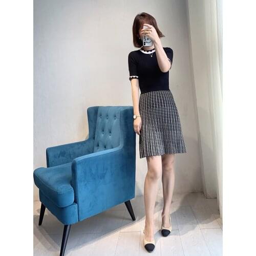 2020 New Autumn Collection Dogteeth Kintted Skater Elegant Fashion UK Collections