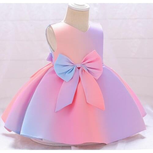 2021 Summer Colorful Gradient Baptism Newborn 1 Year Birthday Dress For Baby Girl Party Princess Dresses Child Clothes Costumes