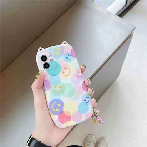 3D Cat Ear Smiling Faces Case for iPhone 12 Pro Max Back Phone Cover for 12 11 Pro Max X XS XR 8 7 Plus SE 2020