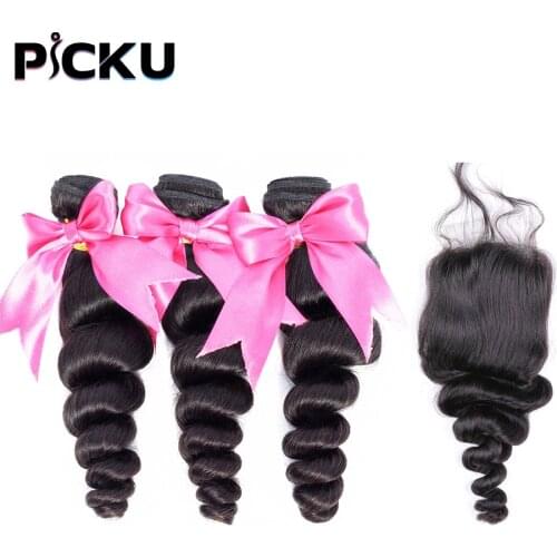 4x4 Loose Wave bundles with closure Brazilian Hair Weave Bundles with closure Remy Human Hair Bundles With Lace Closure