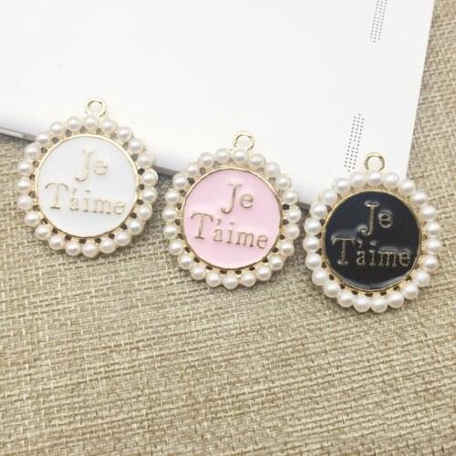 50pcs I Love You Pearl Pendant Alloy Hair Clip Buckle Jewelry Flatback Floating Enamel Earrings Necklace Brooch Phone Ornament