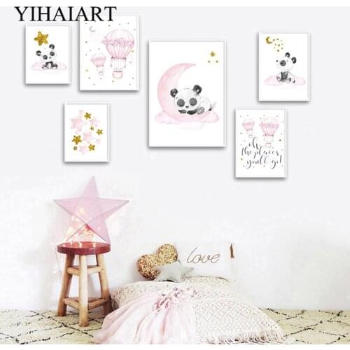Children Decoration Panda Balloon Nursery Poster Wall Art Print Canvas Painting Decorative Nordic Kid Baby Bedroom Decor Picture