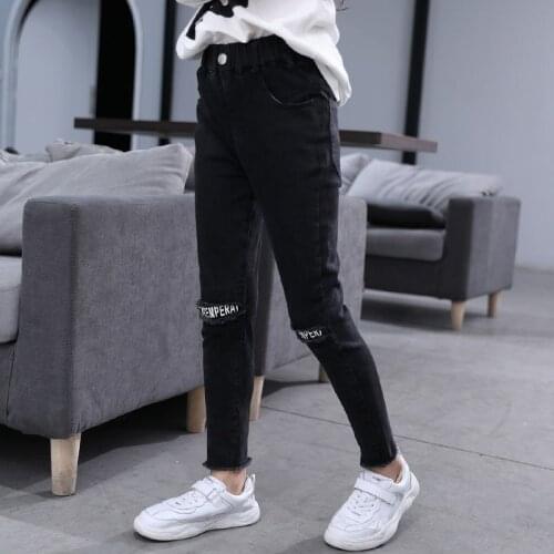 IENENS Kids Jeans Gril Skinny Pants 2020 New Autumn Causal Trousers High-Waist Pants 5-11Y Child Stertch Jeans