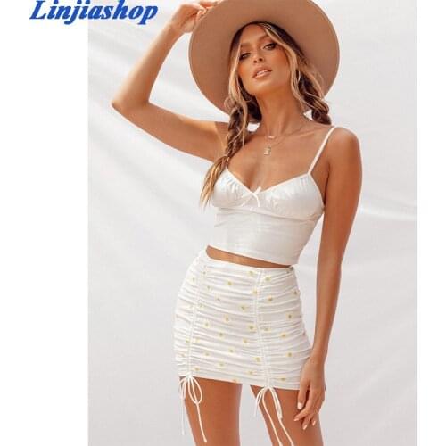 Elegant bodycon mini pencil skirt floral elastic waist holiday summer chic embroidery skirt femme vestidos dropshipping