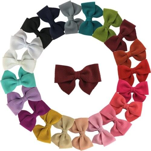 3.5Inch Baby Girls Solid Bubble Fabric Bows Knot With Clip Handmade Soft Hair Accessories Headwear Headdress 5pairs