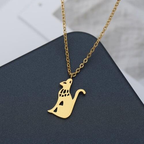 Goth Cat Necklace For Women Stainless Steel Animal Pendant Ethiopian Necklace Vintage Aesthetic Jewelry Fashion Accessories