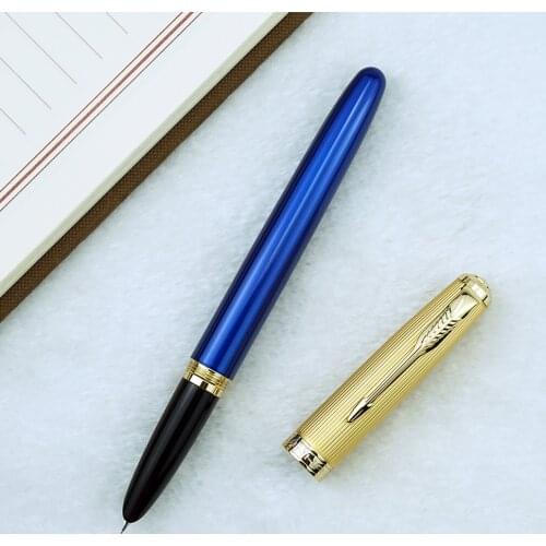 Jinhao 85 Fountain Pen Natural Wood and Metal Ink Pen with Converter Extra Fine 0.38mm Blue Writing Business Office Ink Gift Pen