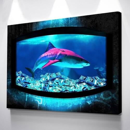 Canvas Paintings Neon Glow Home Decor Shark Modular Pictures Money Modern Printed Aesthetic Poster For Living Room Wall Artwork