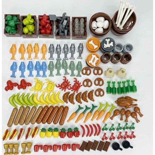Locking City Compatible With Jindian Educational Toy Set Model Fish Bones Fruit Kitchenware Building Blocks MOC City Accessories