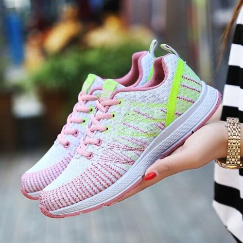 Womens Mesh Shoes Tennis Shoes Summer Korean Trendy Shoes Flying Knit Running Shoe Light Breathable Sports Shoe Low-top Sneaker