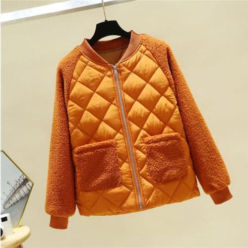Yellow Patchwork Fashion New Parkas Women Plush Casual Lambs Slim Cashmere Stitching Jacket Female Casual Streetwear Plus Size