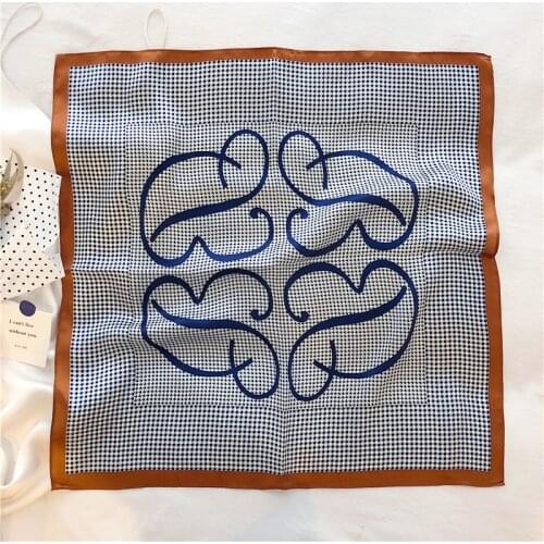 Luna&Dolphin Women Small Square Scarf 53x53CM 100% Silk Houndstooth Plaid Spring Bandanas Headbands Suit Kerchief Neckerchief