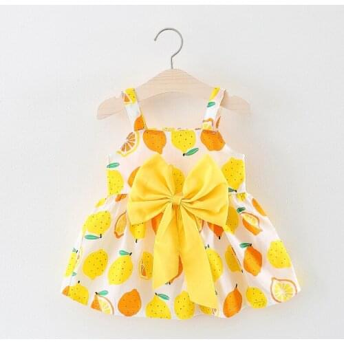 Cute Summer dress Beautiful birthday princess clothes toddler girls kids Cotton Polka dot Dresses yellow Floral Korean clothing