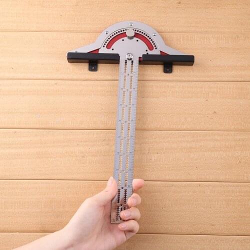 Multifunction Woodworkers Edge Rule Inch T-Type Woodworking Scriber Gauge Aluminum Steel Protractor 70 Degree Rotary Gauge Tool