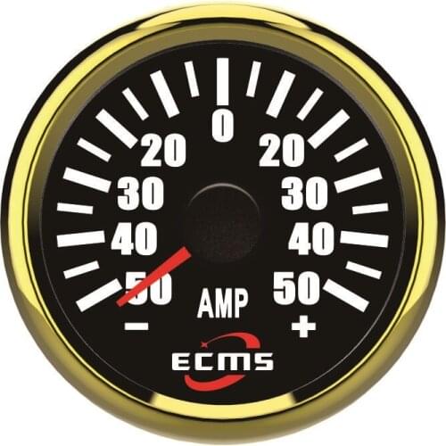 Marine Boat Car Truck AmperemeterWith Current Pick-Up Unit 50A 75mV 9-32VDC 52mm 316L Gold Bezel black Dial 500-00103