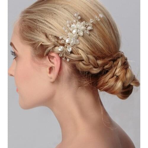 OKILY 2021 Trendy Alloy Silver Color Imitation Pearl Hair Combs for Women Bridesmaid Flower Head Wedding Jewelry Accessories