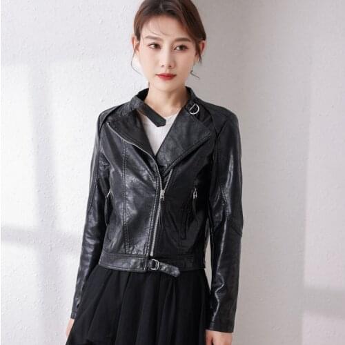 Autumn Girls Leather Jacket Oversize Zip Up Faux Leather Jacket Women Short Cool Motorcycle Moto Biker Coat Ladies Streetwear