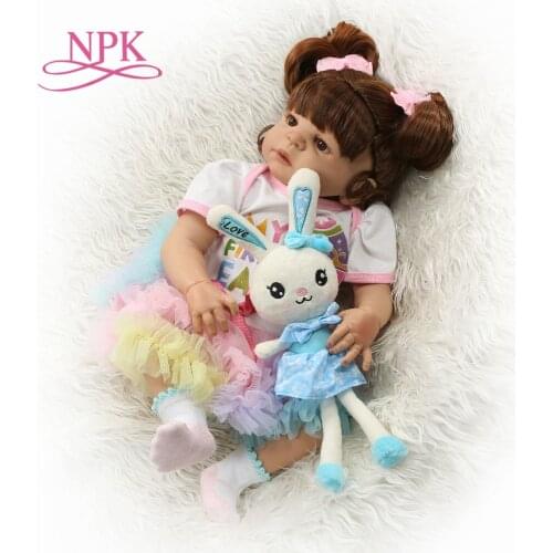 NPK 22 Inch 56 cm full Silicone Newborn Baby Reborn Doll with Rabbit Babies Dolls Lifelike Real Bebe Doll for Children Birthday