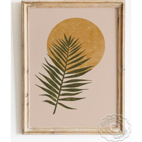 Palm Leaves Pattern Poster, Abstract Sun Shapes Art Prints, Bohemia Style Canvas Painting, Mid Century Modern Home Decor Picture