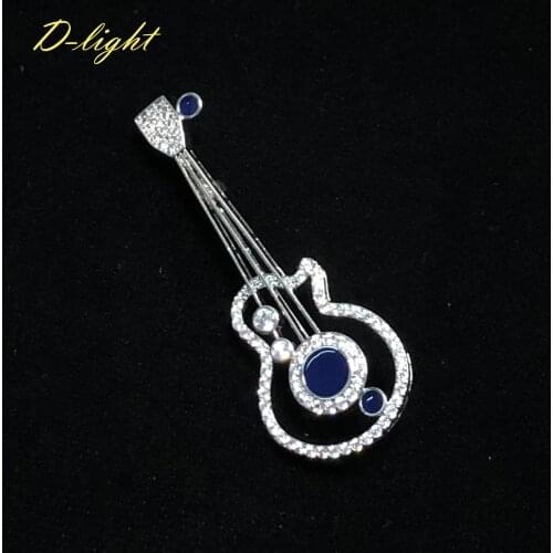 Luxury Music Guitar Brooches Copper Zircon Men Women Lapel Collar Suit Jewelry Pin Performance Party Banquet Nice Gift Accessory