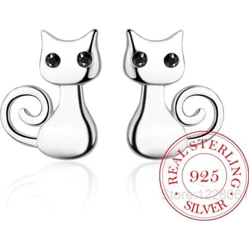 Real 925 Sterling Silver Cute Animal Cat Stud Earrings for Women 2020 Fine Jewelry Female Boucle D'oreille Wedding Party Gift