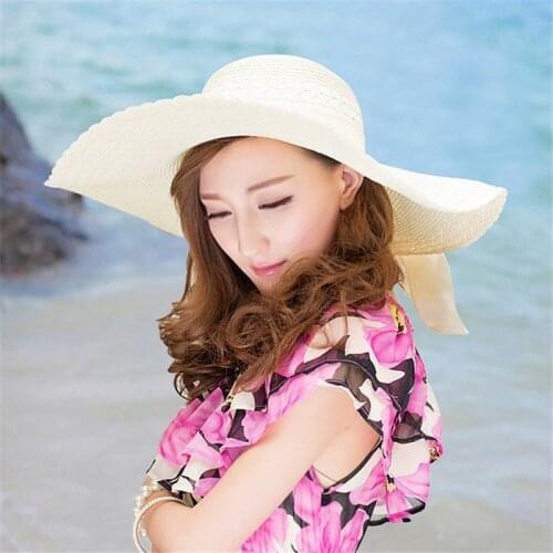 Ladies Womens Straw Sun Beach Wedding Hat Foldable Summer Wide Brimmed Floppy