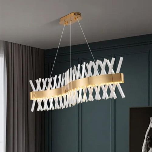 Stylish and Gorgeous Restaurant Lights Atmospheric Glass Chandelier Creative Personality Gold Long Chandelier