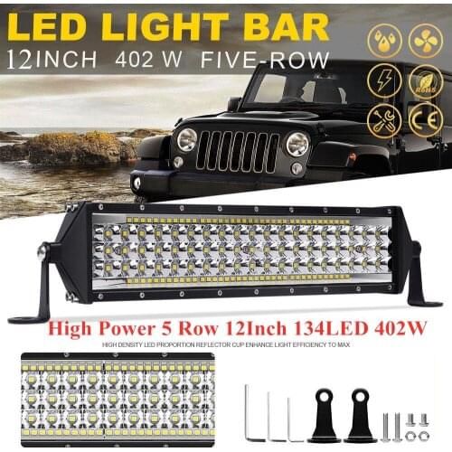 12inch 134LED 402W 5 rows LED Work Light Bar Spotlight Flood 12V 24V Offroad LED Light Bar For Truck Offroad 4X4 4WD Car SUV ATV