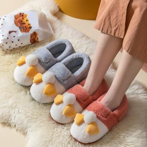 Cotton Slippers Female Winter New Cute Cartoon Duck Indoor Household Couple Plush Warm Slippers Male