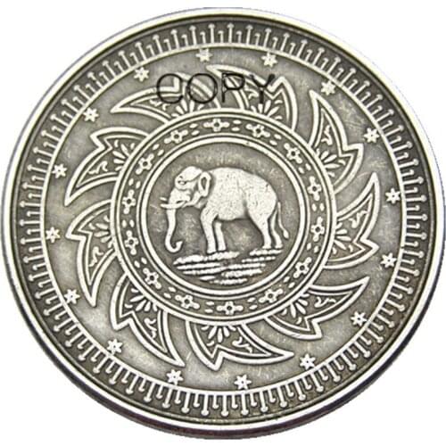 TH(01)Thailand 1863 RAMA IV SILVER 2 BAHT Silver Plated Copy Coin