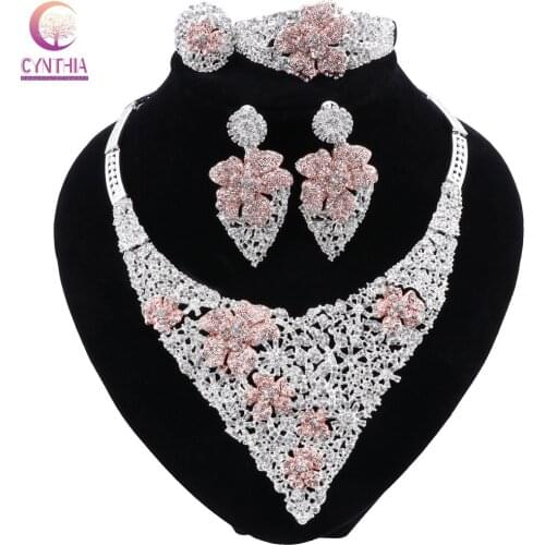 CYNTHIA High Quality Bridal Gift Nigerian Wedding African Beads Jewelry Set Woman Fashion Dubai Gold Color Necklace Set