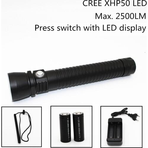XHP50 4000Lm LED Diving Flashlight Underwater Support Stepless Dimming Waterproof 100M Diving Tactical Flashlight