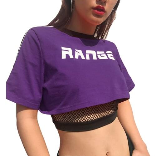 Women’s Summer Short Sleeve T-shirt Personality Letter Printed Loose Exposed Navel Tops