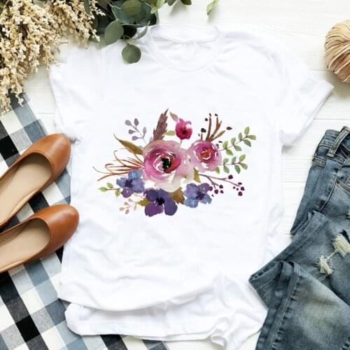 Women Lady Vintage Cute Floral Printed Fashion 90s Summer Ladies T Tee Tshirt Womens Female Top Shirt Clothes Graphic T-shirt