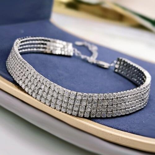 925 Sterling Silver Created Moissanite 4 Row Diamond Tennis Bracelets Bangle For Women Christmas Party Jewelry 2021 New Gift