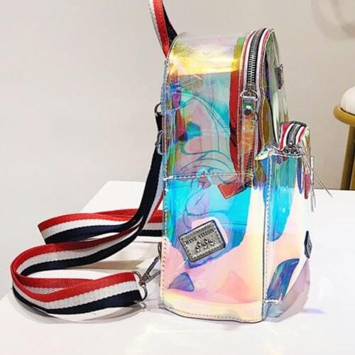 Womens Clear Transparent Barrel Backpack Jelly Bags Laser Rucksack Bookbags