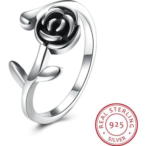 Fashion Wedding Ring Vintage Silver Rose Flower Adjustable Rings For Women Engagement S925 Sterling Silver Jewelry Prevent Aller