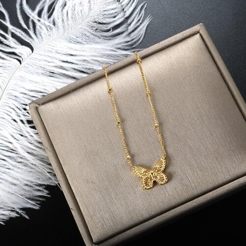 ZMFashion Personality Butterfly Pendant Clavicle Chain Women Necklace Simple Sweater Beads Chain Aesthetic Choker Jewelry bijoux