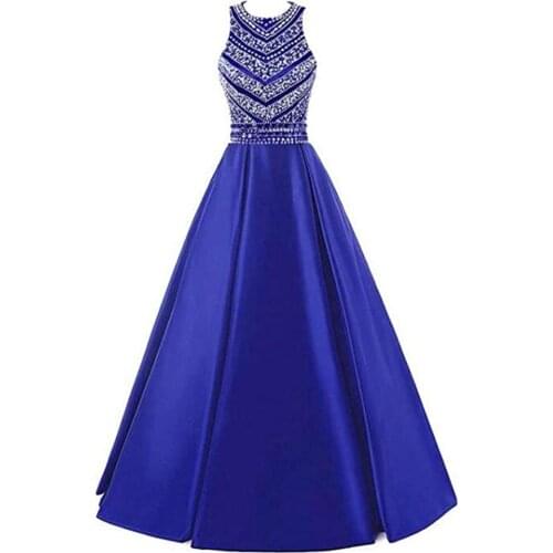 Womens Prom Dress A-Skirt Design Sapphire Blue Color Evening Dress Sleeveless Long Dress Bridesmaid Dress