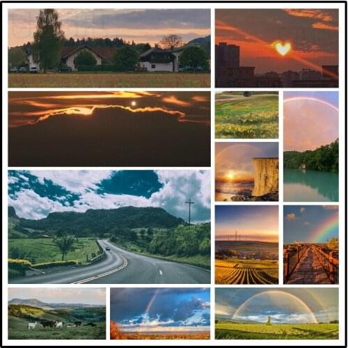 Scenic Diamond Paintings Rainbow After Rain Beautiful Blue Sea Dusk Road Field Scenery Living Room Bedroom Porch Decor Pictures