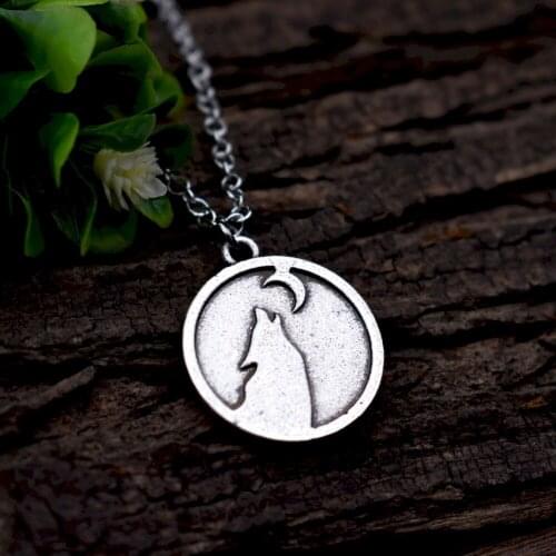 12pcs wolf necklace under the moon