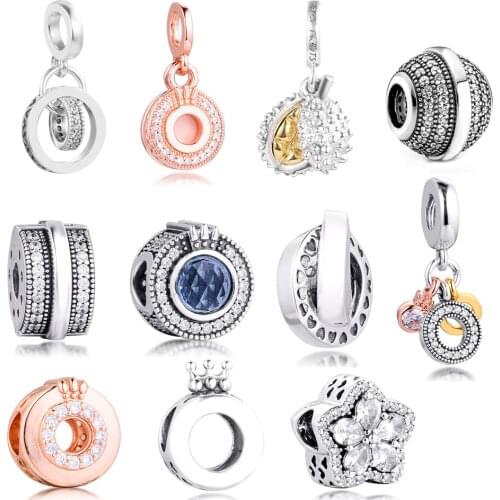 2021 New Fits Pandora Bracelet Charms 925 Original Clear CZ Pave Signature Beads Sterling Silver Jewelry DIY Gift Berloque