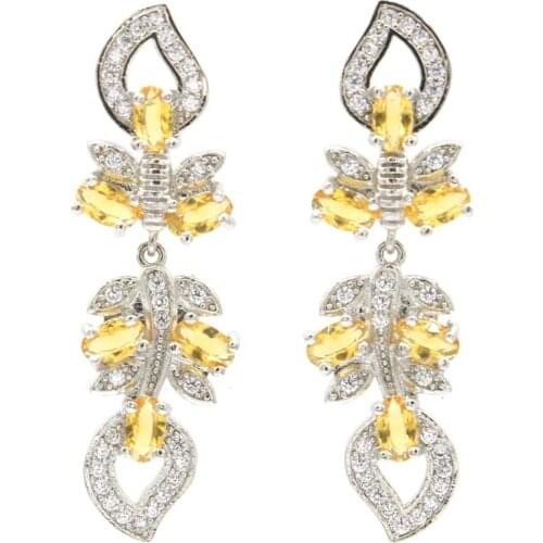 40x12mm Multi Color Created Pink Tourmaline Golden Citrine Violet Tanzanite CZ For Women Silver Earrings Eye Catching